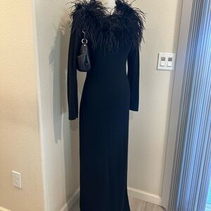 Lauren Ralph Lauren black wool blend maxi with feathers. Size medium
